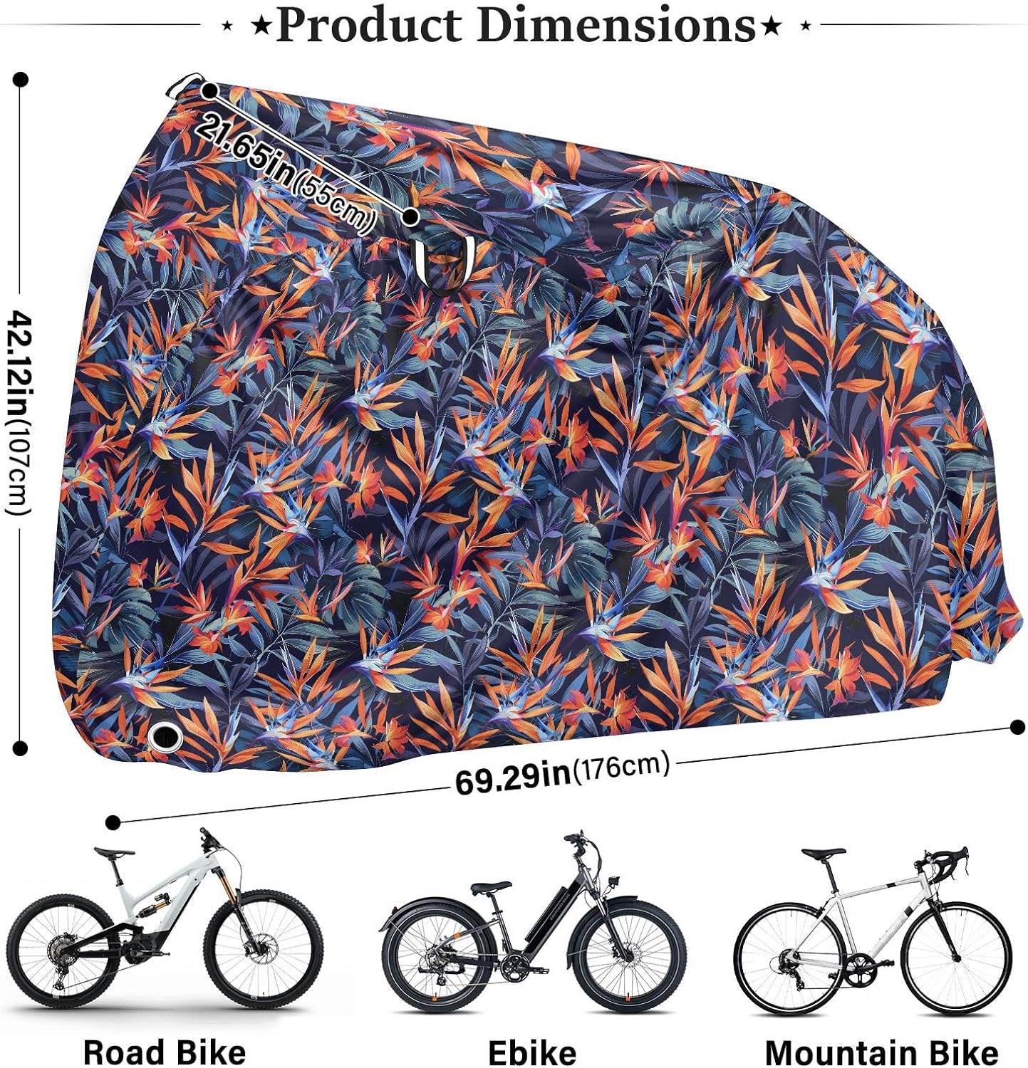 Tropical Leaf Dark Blue Cover for Bike Waterproof Rain Cover Bikes Storage
