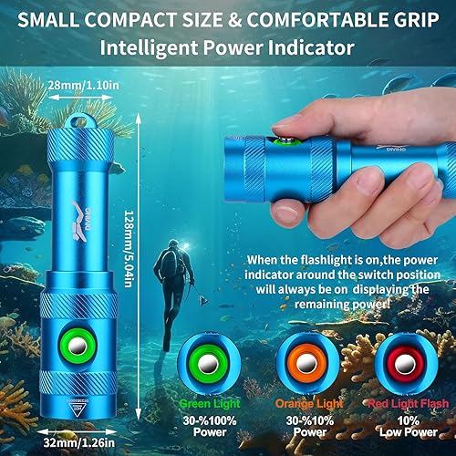 Miniatura 4 de WindFire Linterna de buceo profesional LED luz de buceo linternas subacuáticas IPX8 impermeable 1050 lúmenes súper brillante 3 modos 262.5 ft luz