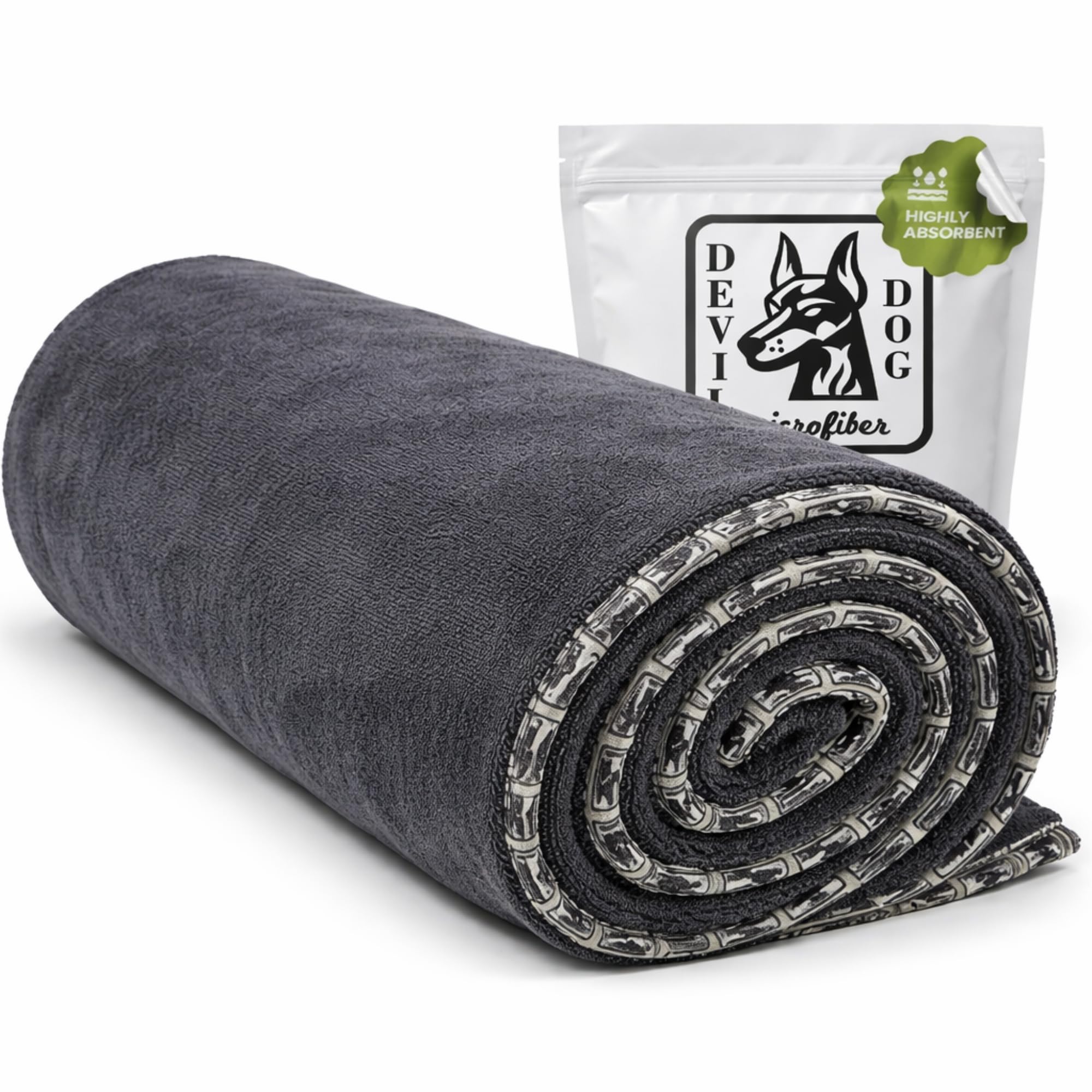 Photo 1 of Devil Dog Microfiber Dog Drying Towel for Dogs – Extra Large 24" x 35" Microfiber Dog Bath Towel, 1200 GSM Twisted Loop, Ultra Absorbent, Edgeless, Quick Dry for Bath, Beach & Travel, Gray