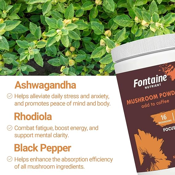 Mushroom Coffee with 16 Natural Mushrooms, 1730mg Functional Mushrooms Complex for Immunity, Focus, Nootropic, Mood & Energy, Premium Mushroom Supplement, 90 Days Supply