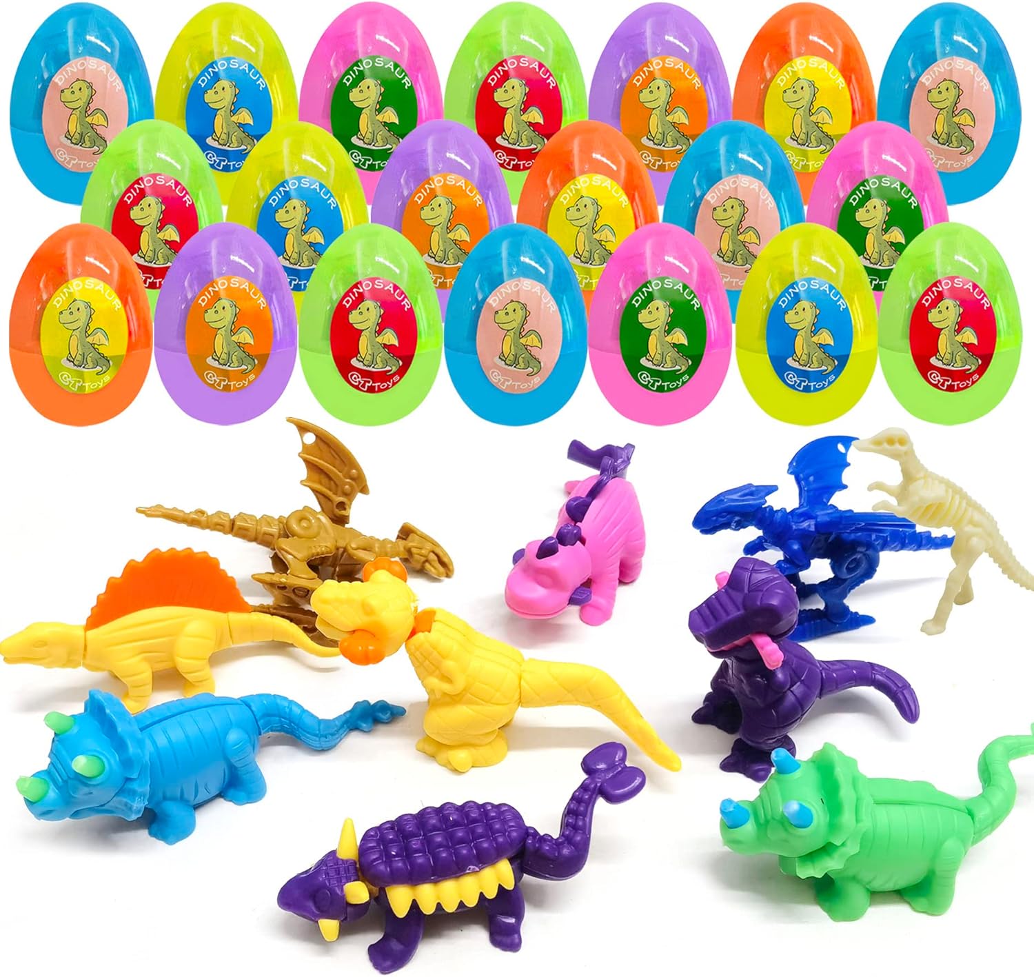 Holydeck 24Pcs PreFilled Easter Eggs with Dinosaurs Building Blocks