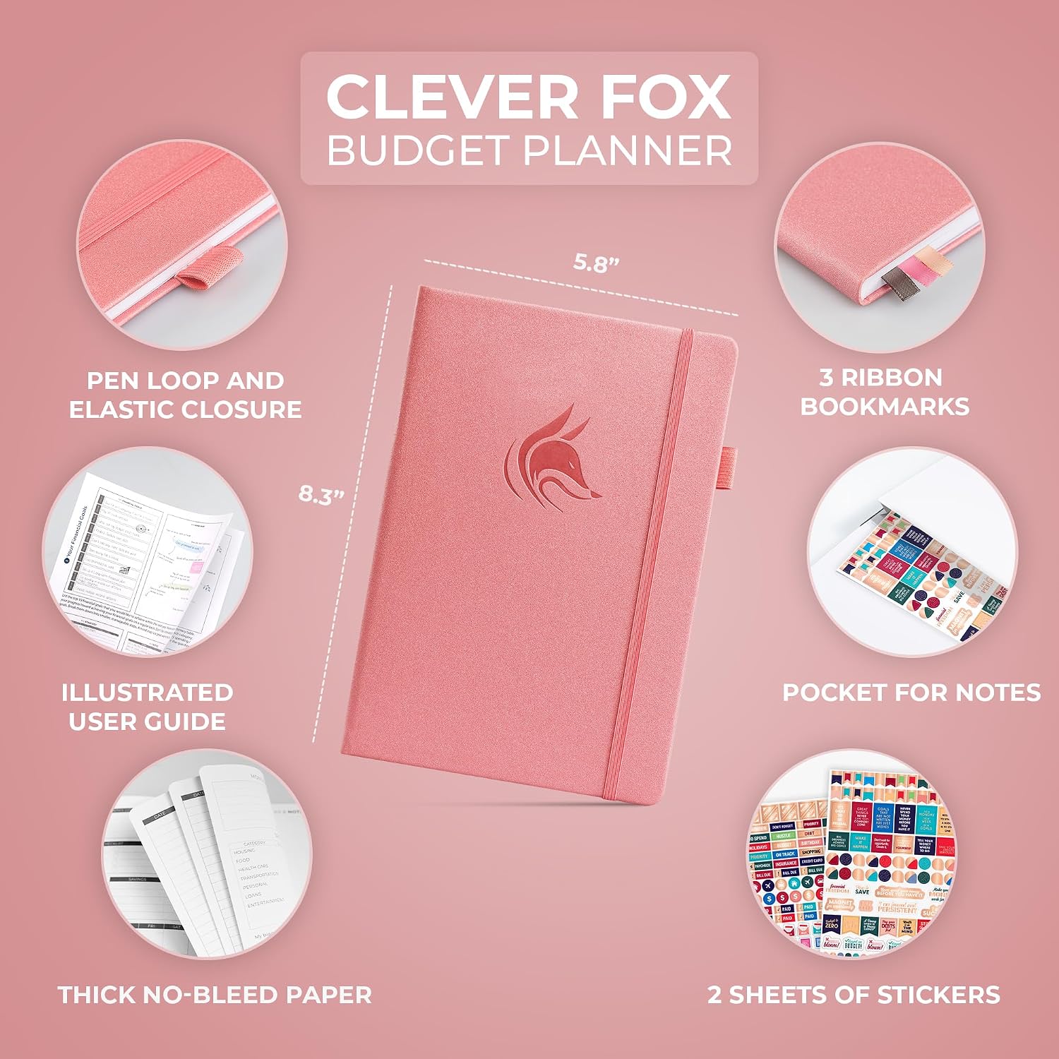 Clever Fox Budget Planner, Monthly Bill Tracker Book 5.8"x8.3" Light Pink image 2