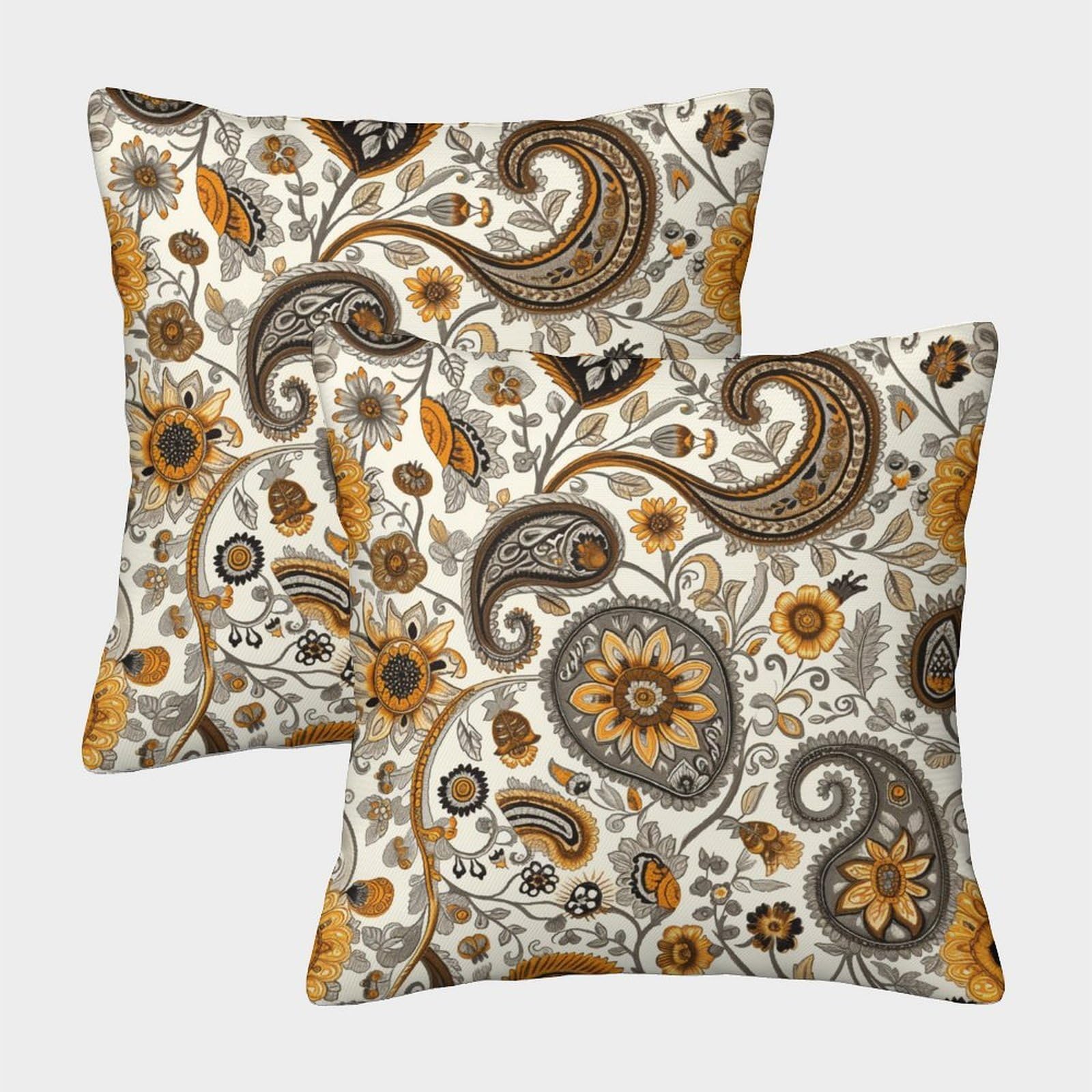 kaiyun 2 Pack Throw Pillowcase 50x50cmCashew Flower, Gold Pattern Pattern Cushion Cover Home Decoration