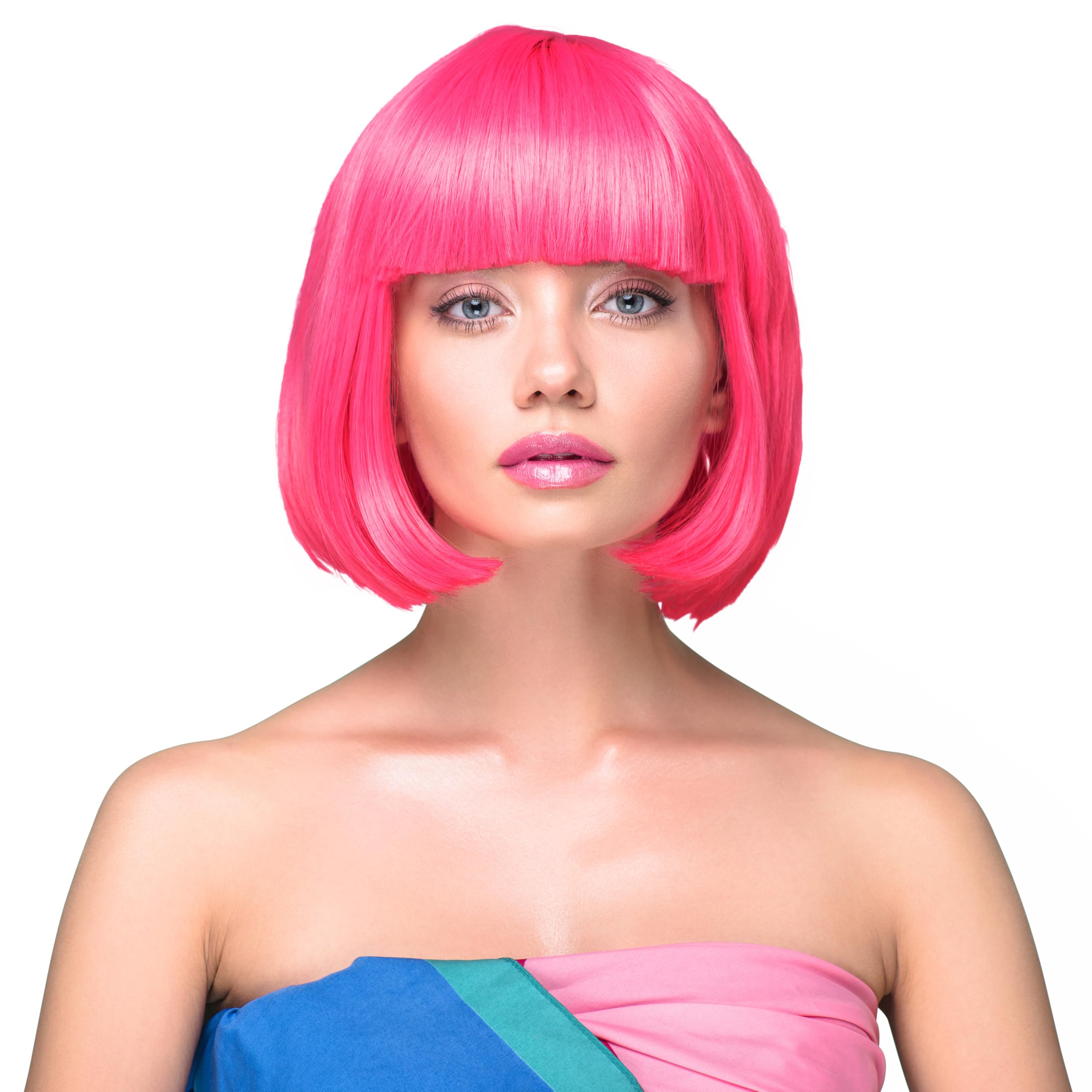 KarneLux Perücke Bob mit Pony - Kurzhaarperücke für Fasching, Karneval und Motto Partys - Damen Charleston Perücke im 20er Jahre Look (Pink)