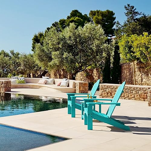 Miniatura 2 de LUE BONA Silla Adirondack de madera de polietileno, sillas Adirondack azul Aruba con soporte para tazas, silla Adirondack moderna de 350 libras