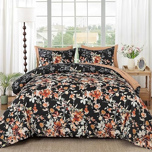 Miniatura 10 de Dobuyly Juego de edredón tamaño Queen, 7 piezas, juego de edredón floral verde, ropa de cama Queen en una bolsa con patrón de flores botánicas,