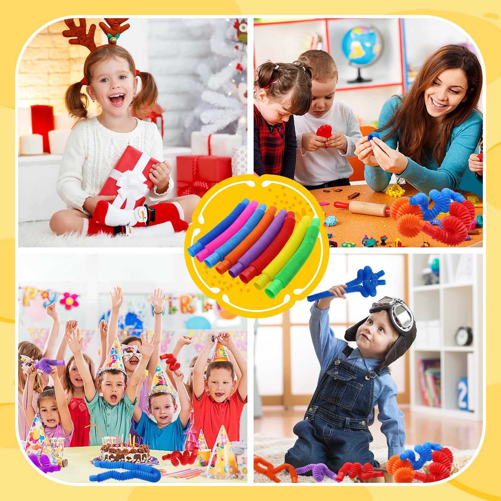 24 sztuki Pop+Tubes, mini tubki sensoryczne CONNECTION Pop Tube Toys kolorowe rurki ze stretchem zabawka Newest Pop Tubes Mini Pop Tubes dla dzieci do redukcji stresu zabawka sensoryczna