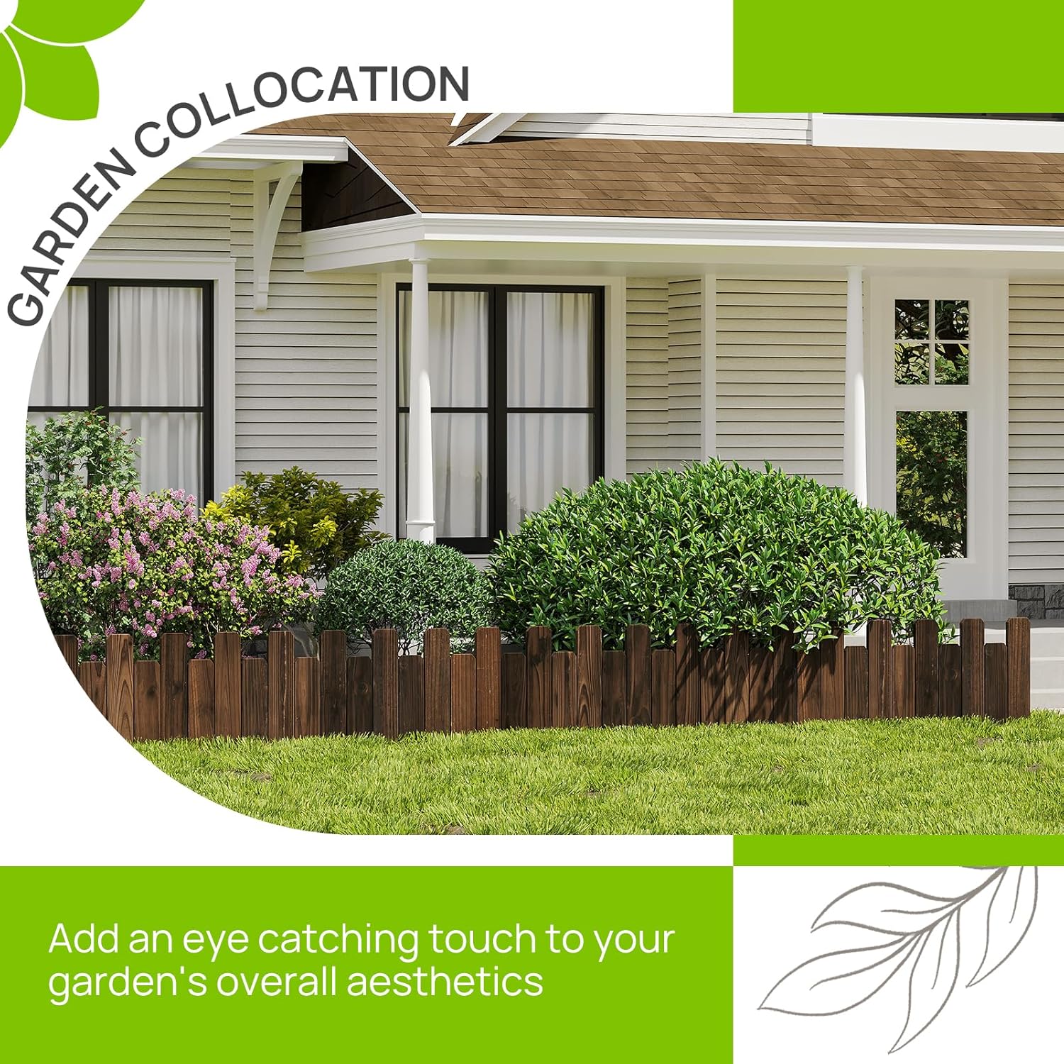 Wooden Garden Edging Border Wood Garden Fence Decorative Landscape Edging Border Outdoor Wood Fence for Yard Tree Flower Bed Edging Borders (2PCS, 8FT Total Length)