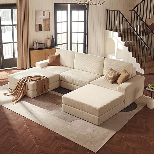 Miniatura 18 de Sofá seccional Cloud, sofá cama sin huesos extragrande con asiento profundo, sofá modular de terciopelo cómodo Cloud con otomano, sofás seccionales