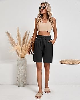 Neer 2 Pcs Women's Linen Summer Shorts Casual Bermuda Wide