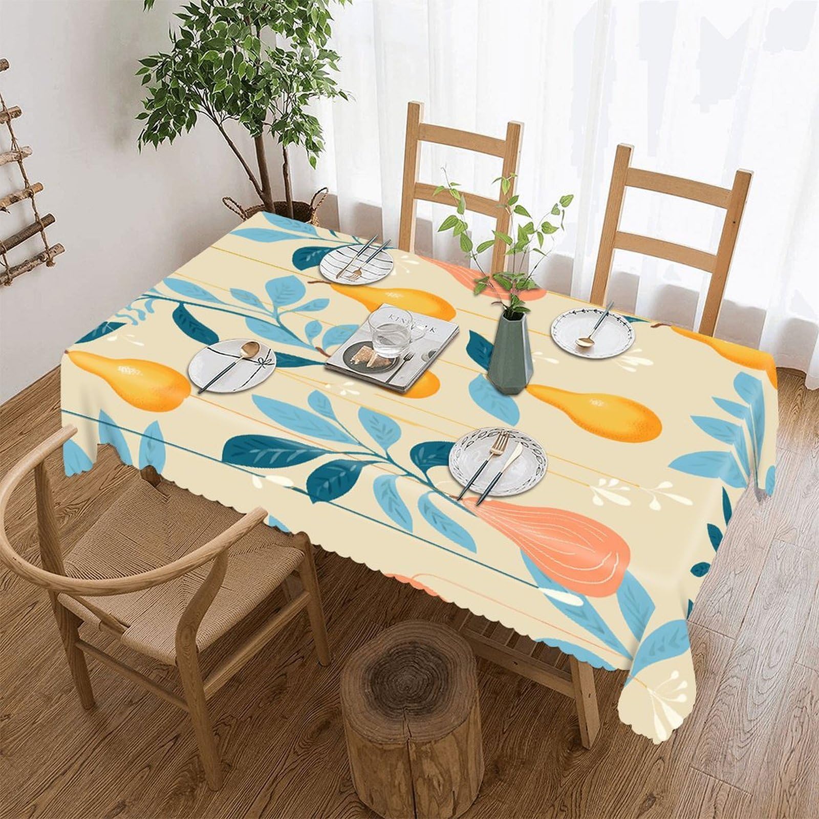 LOKLNEYK Pears and Leaves Tablecloth Rectangle Table Cloth Decorative Fabric Table Cover Waterproof Seasonal Table Cover Wrinkle Resistant Washable Table Cloth for Party Picnic Dinner Decor 60"x120"