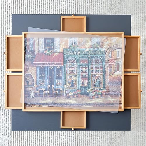 Miniatura 2 de Mesa de rompecabezas de madera con 6 cajones y cubierta, tablero de rompecabezas portátil para adultos, mesa de rompecabezas de 30 x 21 pulgadas,