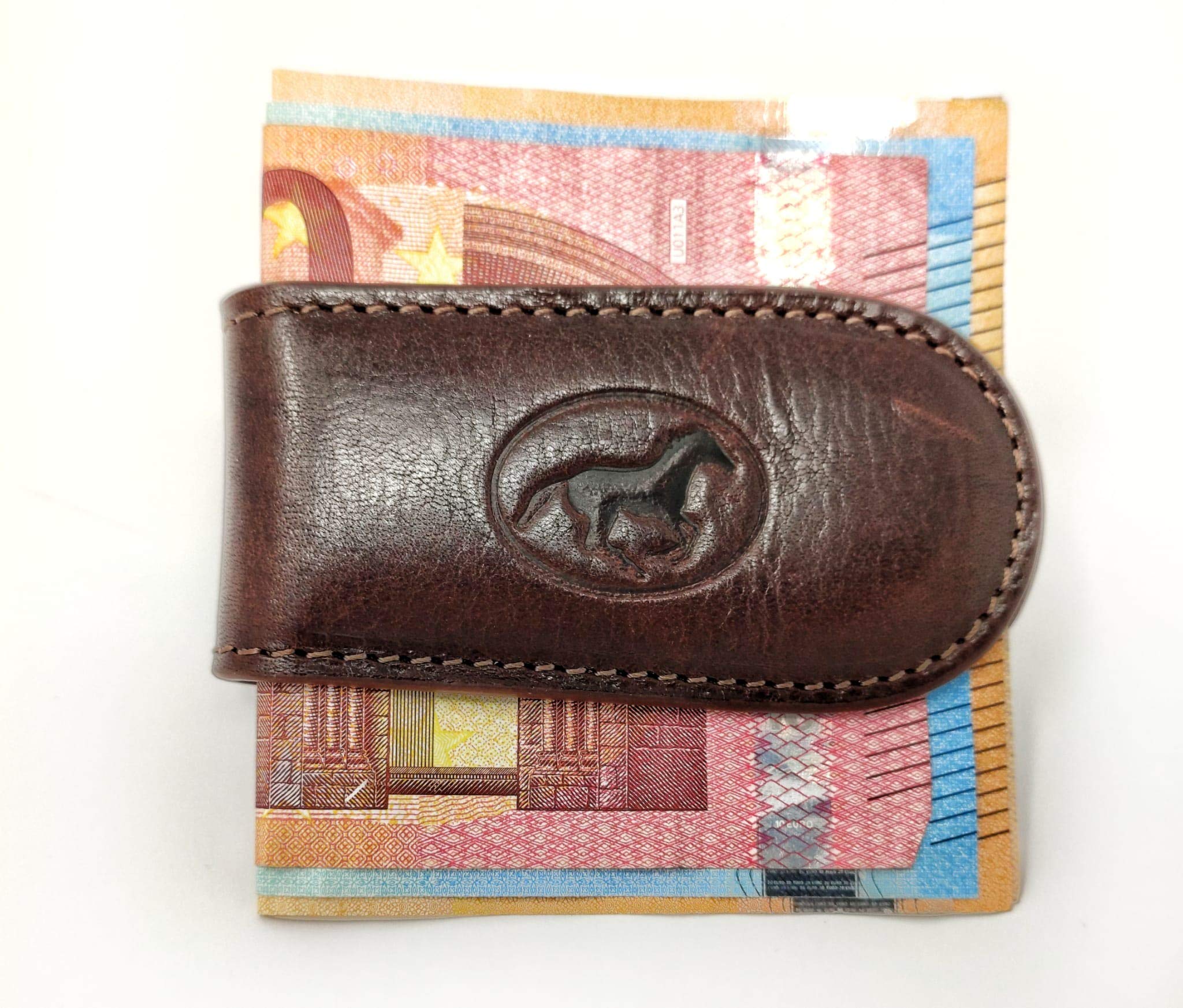 Mauro Pelletteria Pinza Magnética para Billetes de Cuero de Hombre, de Piel Auténtica, con Imán para Billetes y Tarjetas de Crédito, Costuras Dobles, 100% Fabricado en Italia, Clásico (Piel)