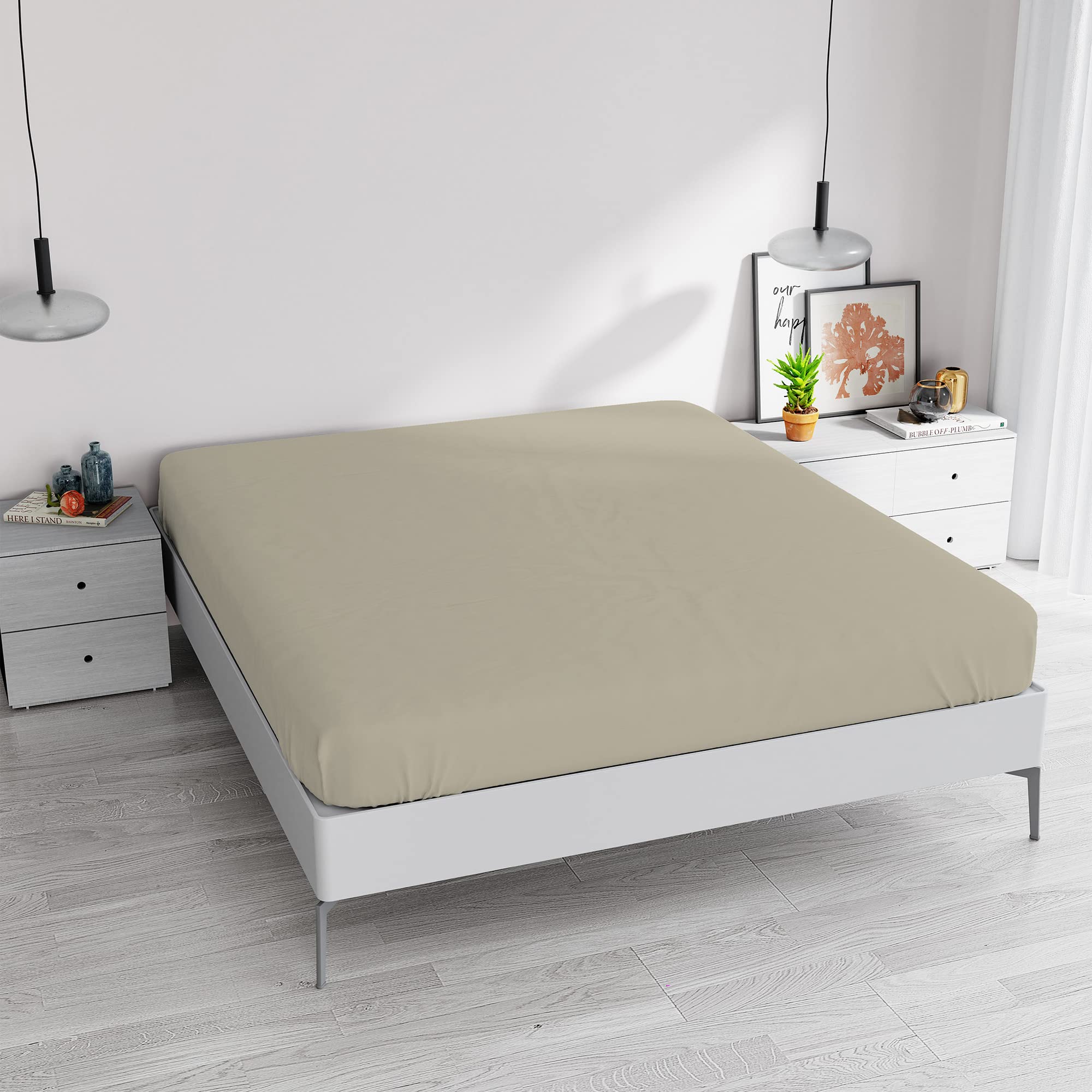 Italian Bed Linen Fitted Sheet "Elegant" with Corner, Microfiber, Double, Dove Gray - Image 2