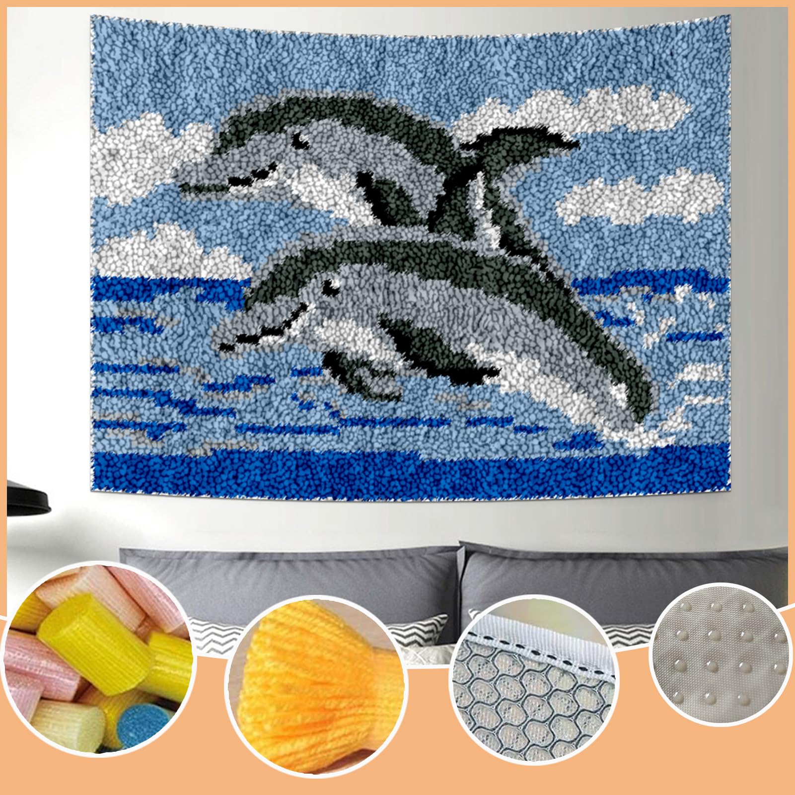 QUIYAEZY Zestawy haczyków z zatrzaskiem dla dorosłych, zestawy dywaników do haftu krzyżykowego, rękodzieło, dywan do dekoracji domu, 55 x 75 cm, duży zestaw do produkcji dywanów dla początkujących