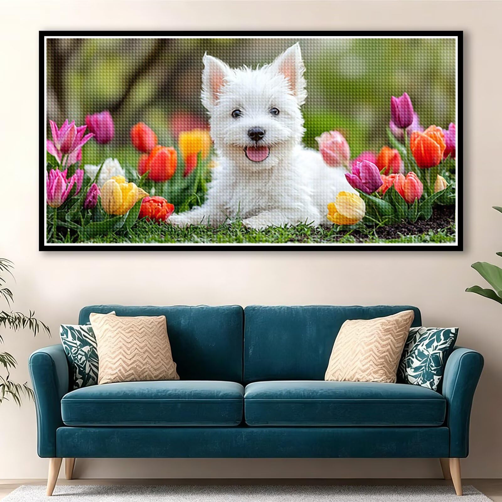 Diamond Painting Adultos Perro Pintura Diamante, Flor Diamond Painting 5D Completo, DIY Cuadrado Cristal Bordado Punto de Cruz Cuadros de Diamantes para Decoracion Hogar, Regalo Mujer 160x80cm 0J-414