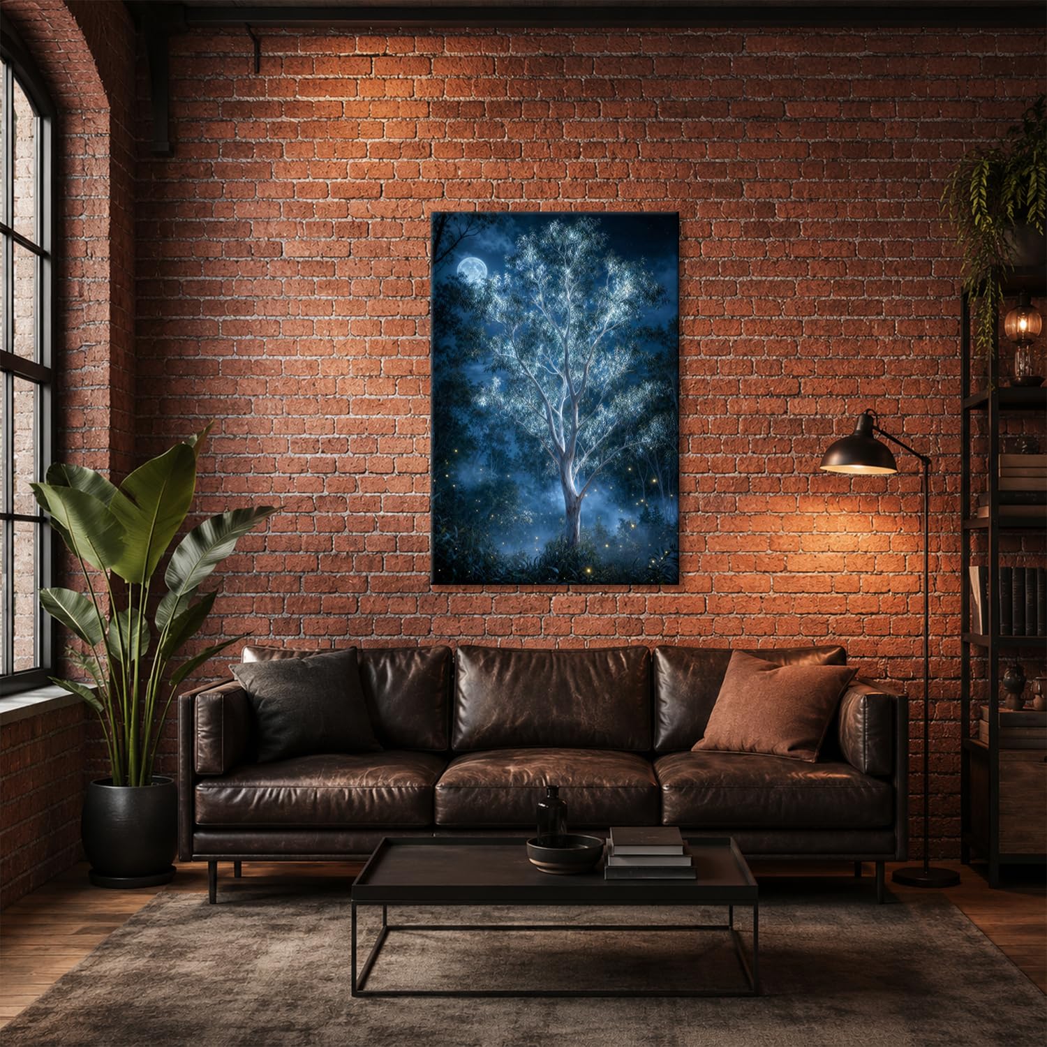 deyoli Obraz na płótnie Świecące drzewo w nocy 90 x 60 cm kolorowe