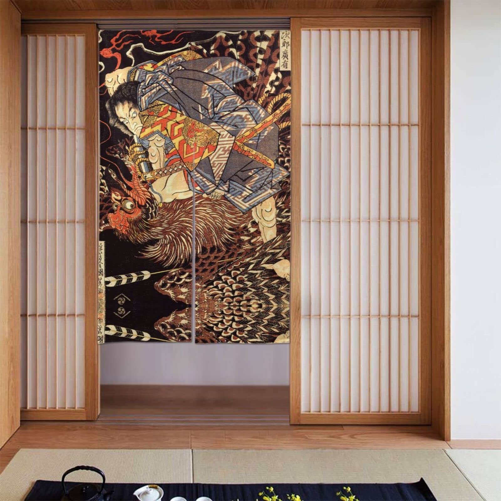 Amazon｜のれん おしゃれ 目隠し 暖簾 和風 怪鳥退治 妖怪の