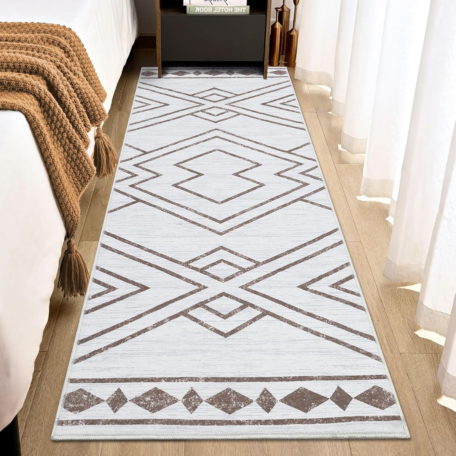 FairOnly Boho Runner Rug 2x6, Moroccan Modern Rug Geometric Hallway Rug Washable Rugs Runner Indoor Non-Slip Kitchen Runner Rug Distressed Rubber Backing Runners Carpet for Entryway Bedroom