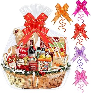 Große Geschenkfolie Transparent Cellophantüten,5 Stück Geschenkfolie 70x100cm,Durchsichtiges Geschenkpapier Cellophantüten Mit 5 Zugschleifen Geschenke Körbe,Blumen,Kunsthandwerk,Leckerli, Hochzeit