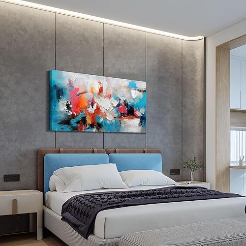 Miniatura 8 de Lienzo abstracto pintado a mano en azul y rosa, decoración de pared de oficina, arte de pared para sala de estar, pinturas para decoración de pared,