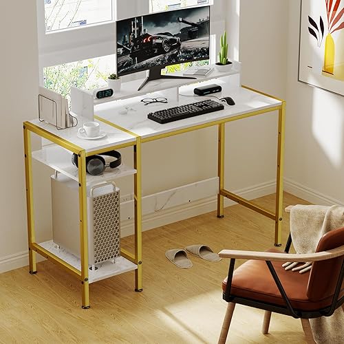 Miniatura 46 de Escritorio para computadora, escritorio para juegos de 43 pulgadas, escritorio de oficina en casa con almacenamiento, escritorio pequeño con soporte