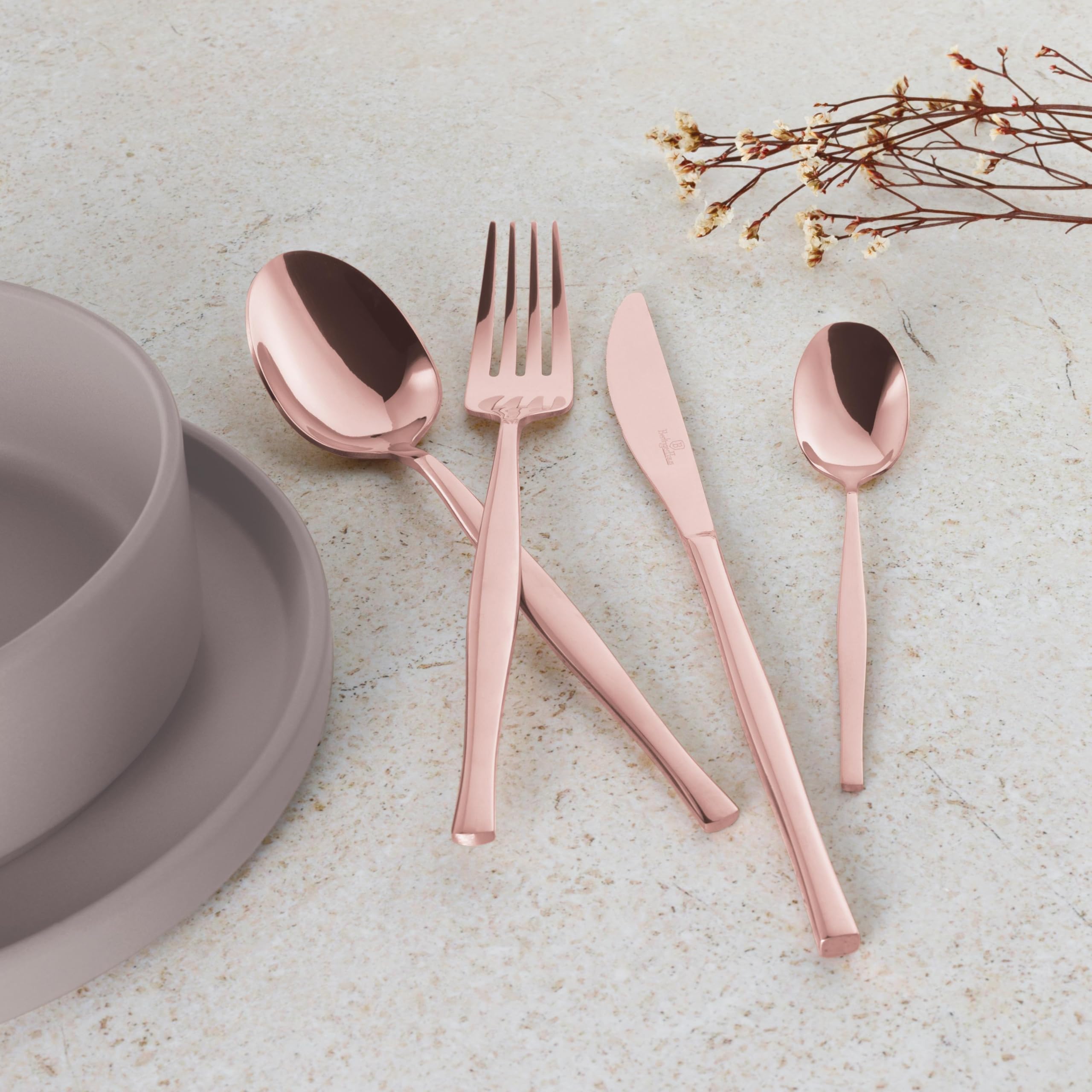 Berlinger Haus Cubertería de acero inoxidable 24 piezas pulido oro rosa | elegante, de alta calidad y elegante