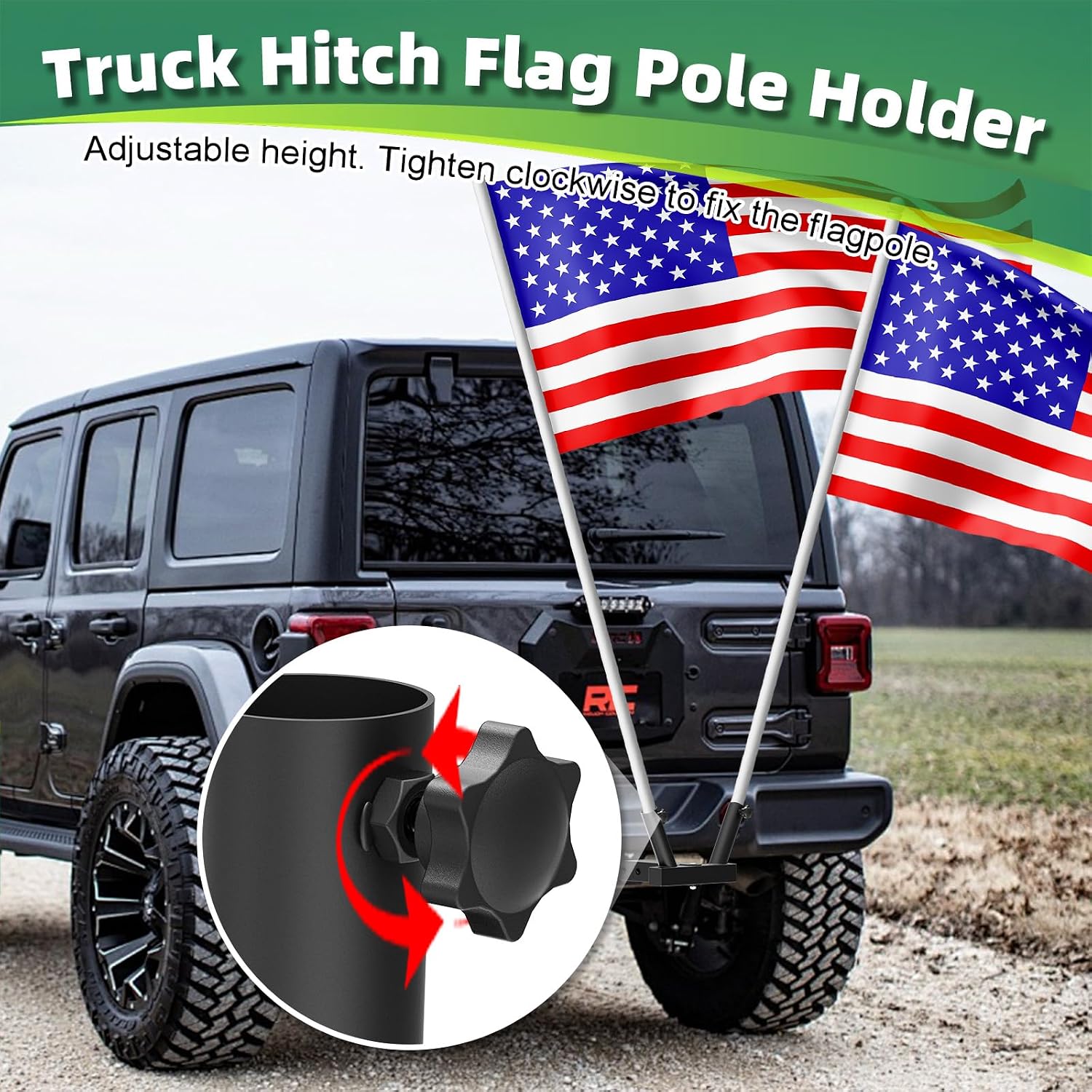 Dual Hitch Flag Pole Holder, Truck Flag Pole Mount Kit