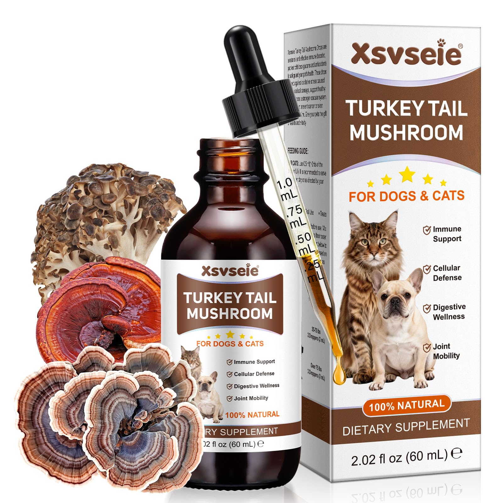 Turkey Tail Mushroom Liquid Drops for Dogs & Cats - Turkey Tail Mushroom Extract with Probiotics & Turmeric, Supports Immune System, Digestive Health & Joint Care - Bacon Flavour