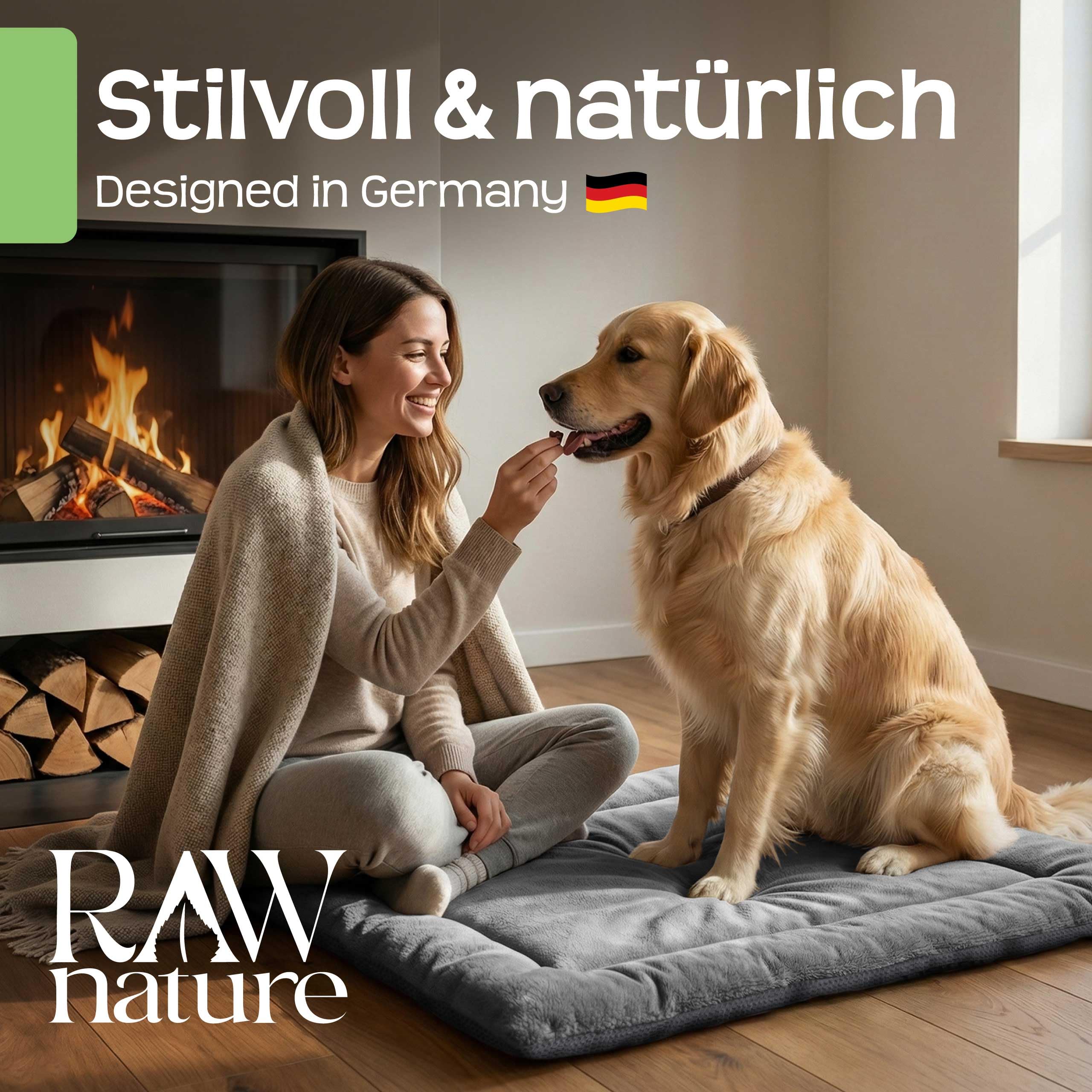 RAW Nature Hundedecke SAVO, L – 90x65x4,5 cm Lagunengrün, Flauschige Hundeliegedecke als Wendedecke, waschbar, für gängige Transportboxen geeignet