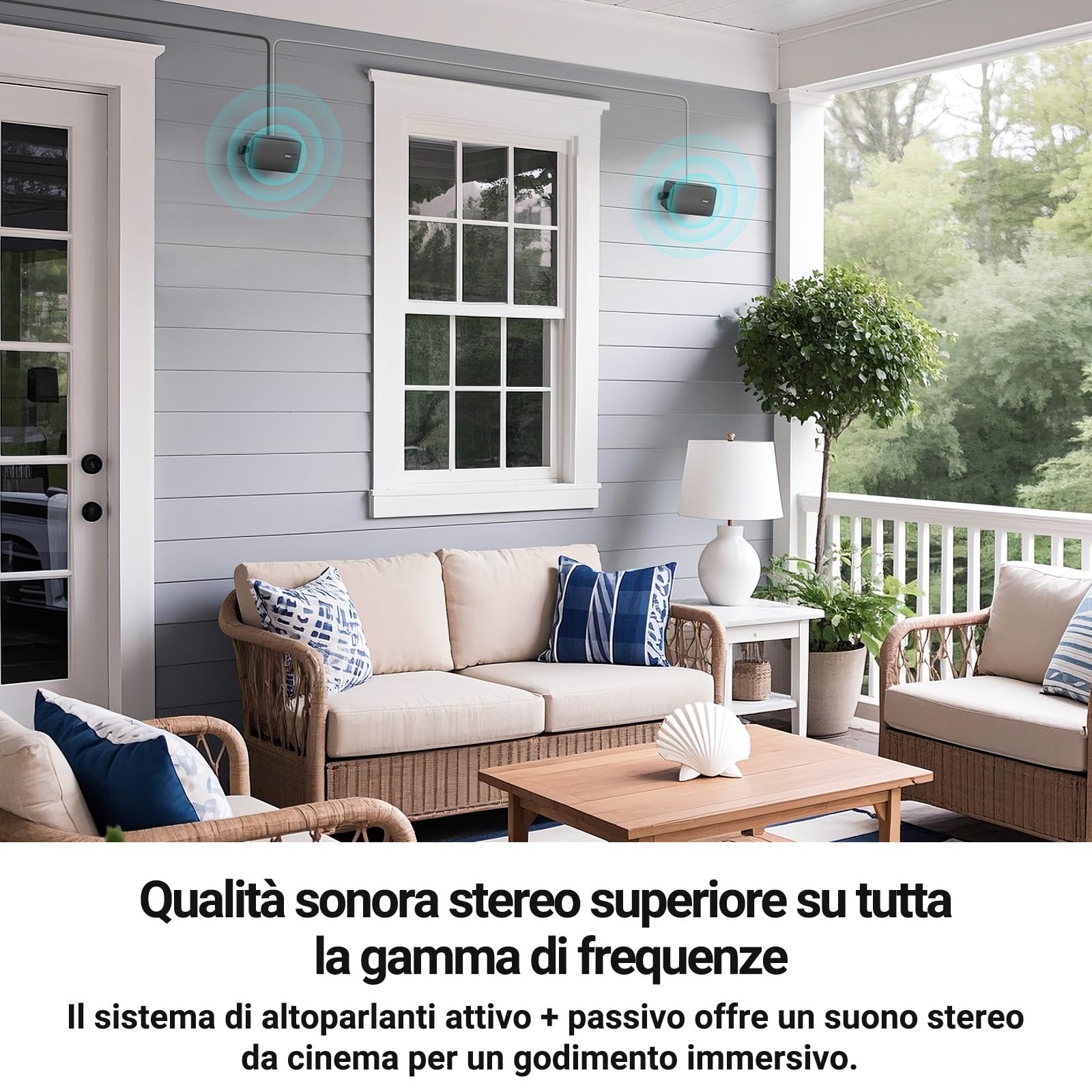 Inwa Altoparlante Bluetooth, Altoparlante con supporto a parete attivo e passivo, impermeabile, set audio stereo wireless con ingresso Aux, sistema audio adatto per gazebo (coppia, potenza di picco