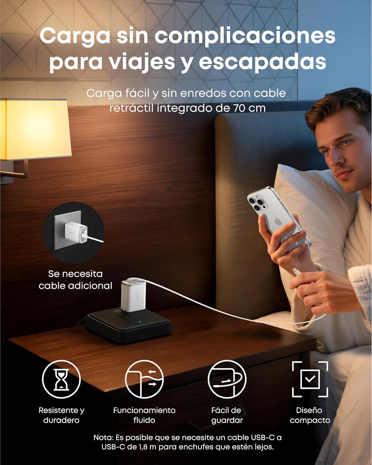 Anker Nano Cargador iPhone Carga rapida 35W, Cargador USB c de Gran Velocidad con 2 Puertos, Cable retráctil Anker InstaCord Integrado, Compatible con iPhone 16 Pro MAX/15/14, iPad, Pixel y más. 6