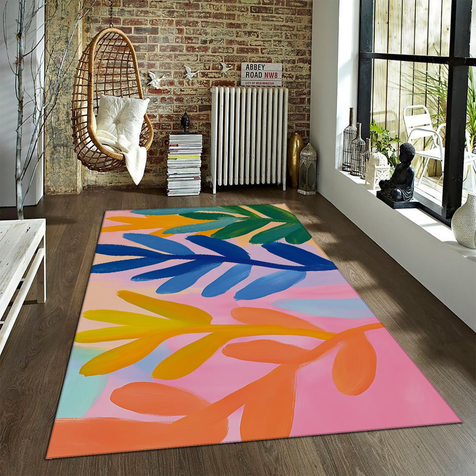Dywaniki z żywymi liśćmi abstrakcyjne botaniczne pociągnięcie pędzlem artystyczny dywan do salonu z nowoczesnym pastelowym tłem do studia 160 x 230 cm