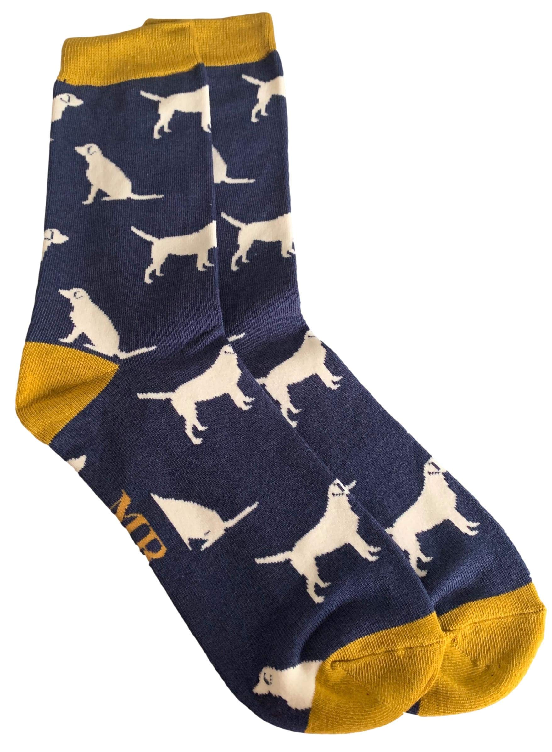 Purple Possum® Mens Socks Novelty Labrador Dogs Fun Navy Blue Bamboo Cotton Blend UK Dog Print Shoe Size 8-12 Gift Idea