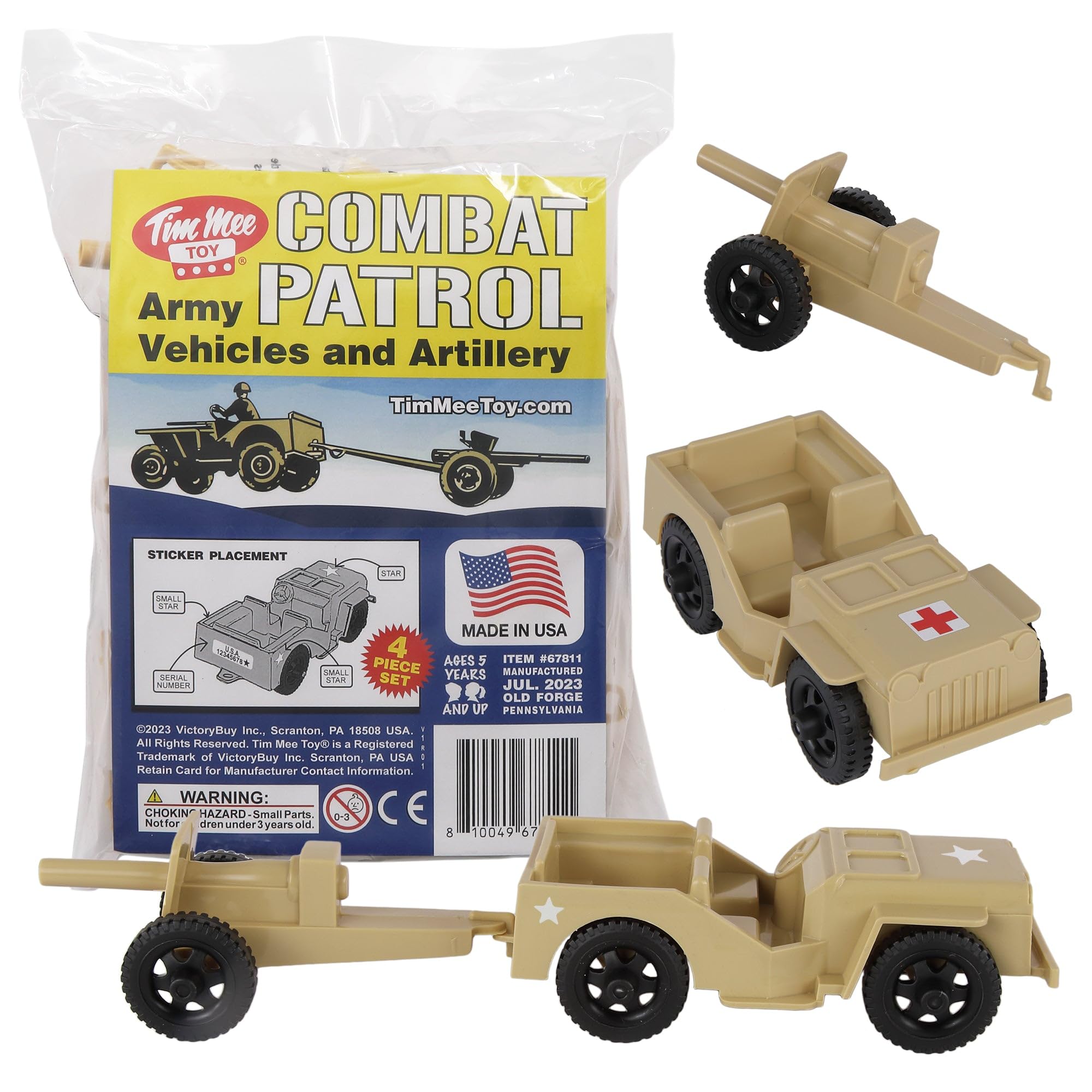 Tim Mee ToyTimMee Combat Patrol Willys & Artillery - Tan 4pc Playset USA Made