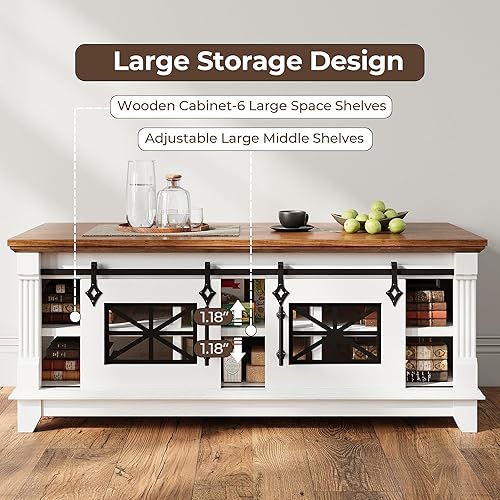 Miniatura 3 de IRONCK Mesa auxiliar de 48 pulgadas con puertas corredizas de granero, mesa central rústica con 6 grandes espacios de almacenamiento, puertas de