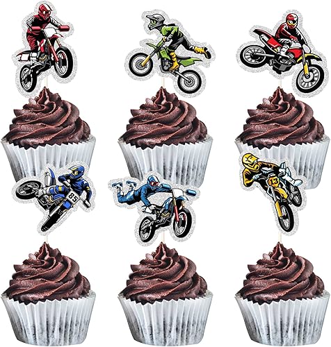 MEFENG 18 adornos para cupcakes de motocross, decoraciones extremas para cupcakes de motocross, púas de pastel de feliz cumpleaños para amantes de