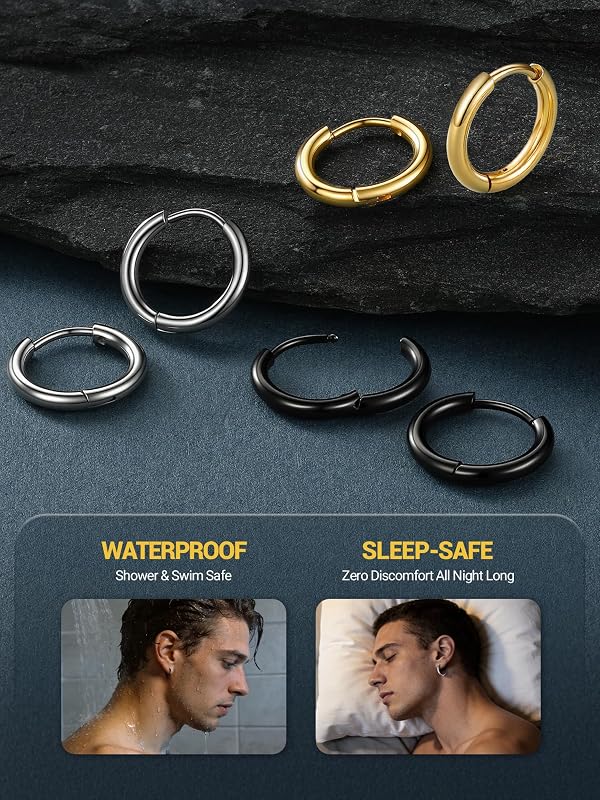 PROSTEEL Stainless Steel Mens Huggie Hoop Earrings Black by PROSTEEL - Used condition - Image 9