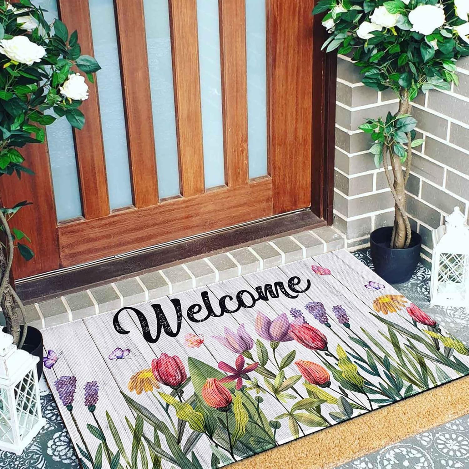 Spring Summer Door Mat, Flowers Welcome Spring Doormat,Spring Home Decor Non Slip Spring Rug Floor Mat 17"x30" Spring Decorations for Indoor Outdoor (Spring Floral 04, 17"x30")