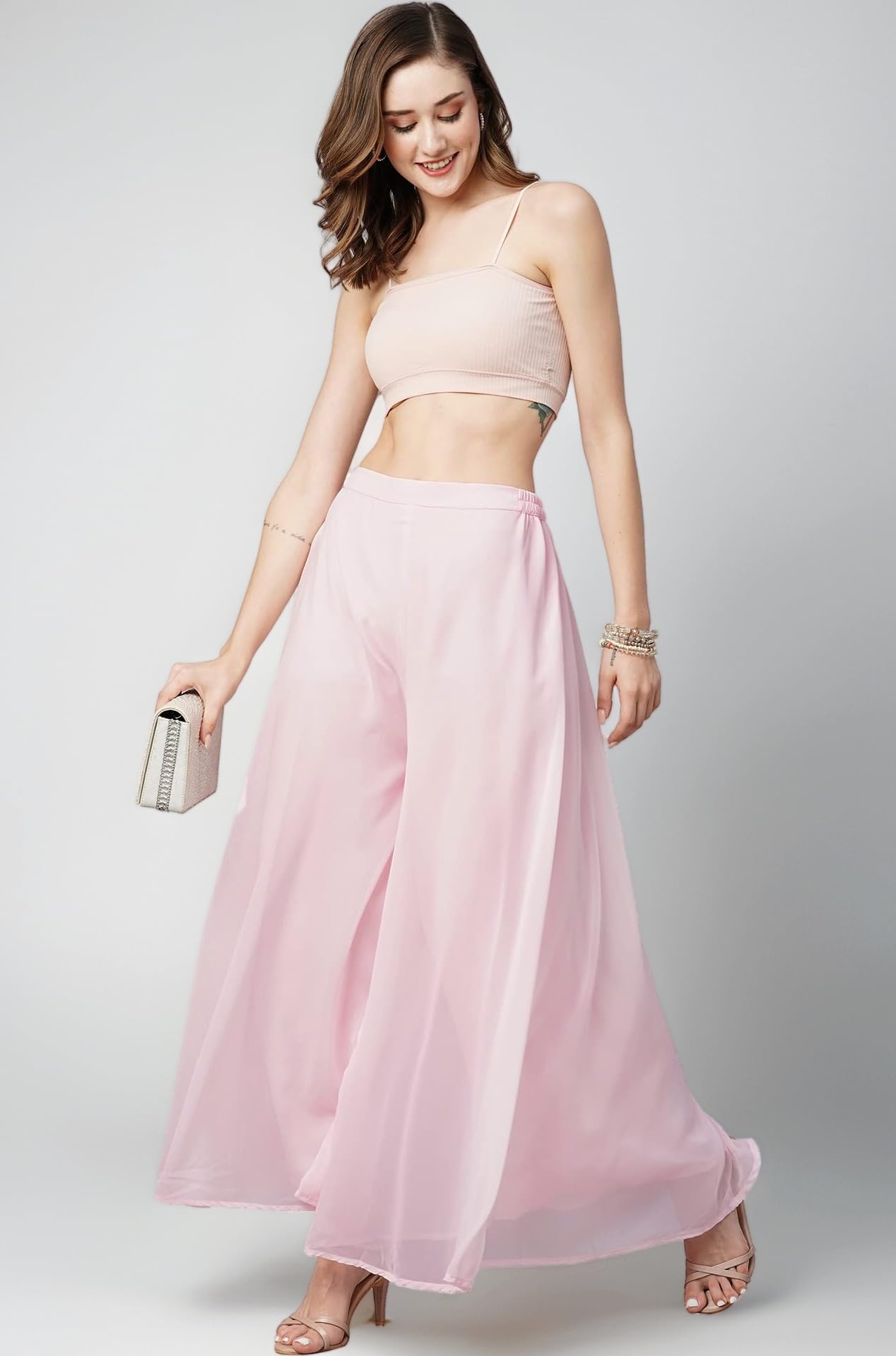 Women’s Georgette Flared Freesize Sharara Palazzo Pant (One Size)