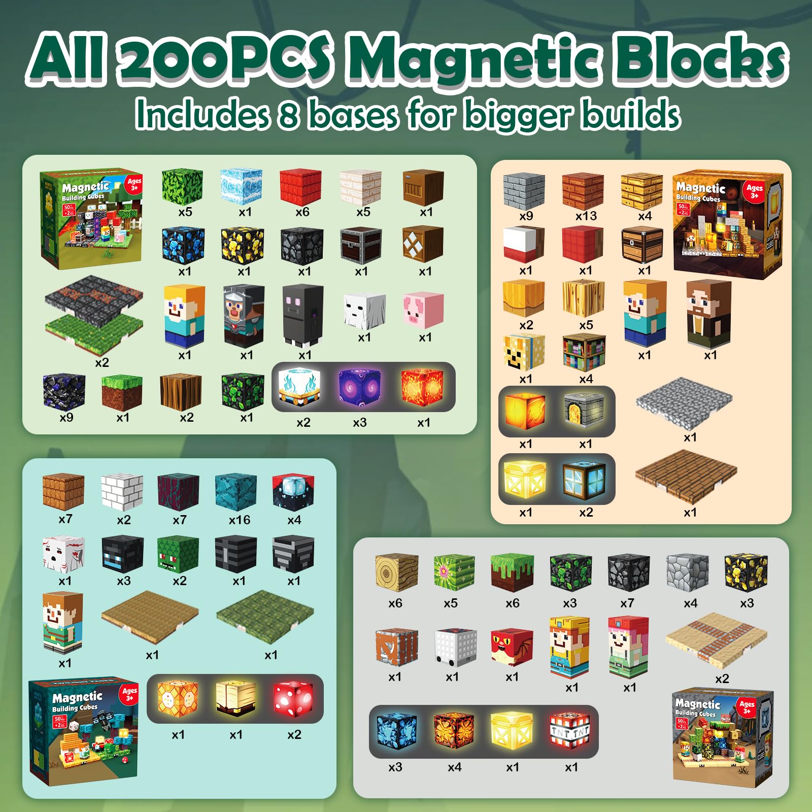 Goody King Bloques Magnéticos Construcción Niños 200 Piezas + 8 Bases - 4 Temáticos: Portal, Mina, Ruinas Crepusculares y Habitación, Juego de Construcción Educativo Regalo para Niños de 4 a 12 Años