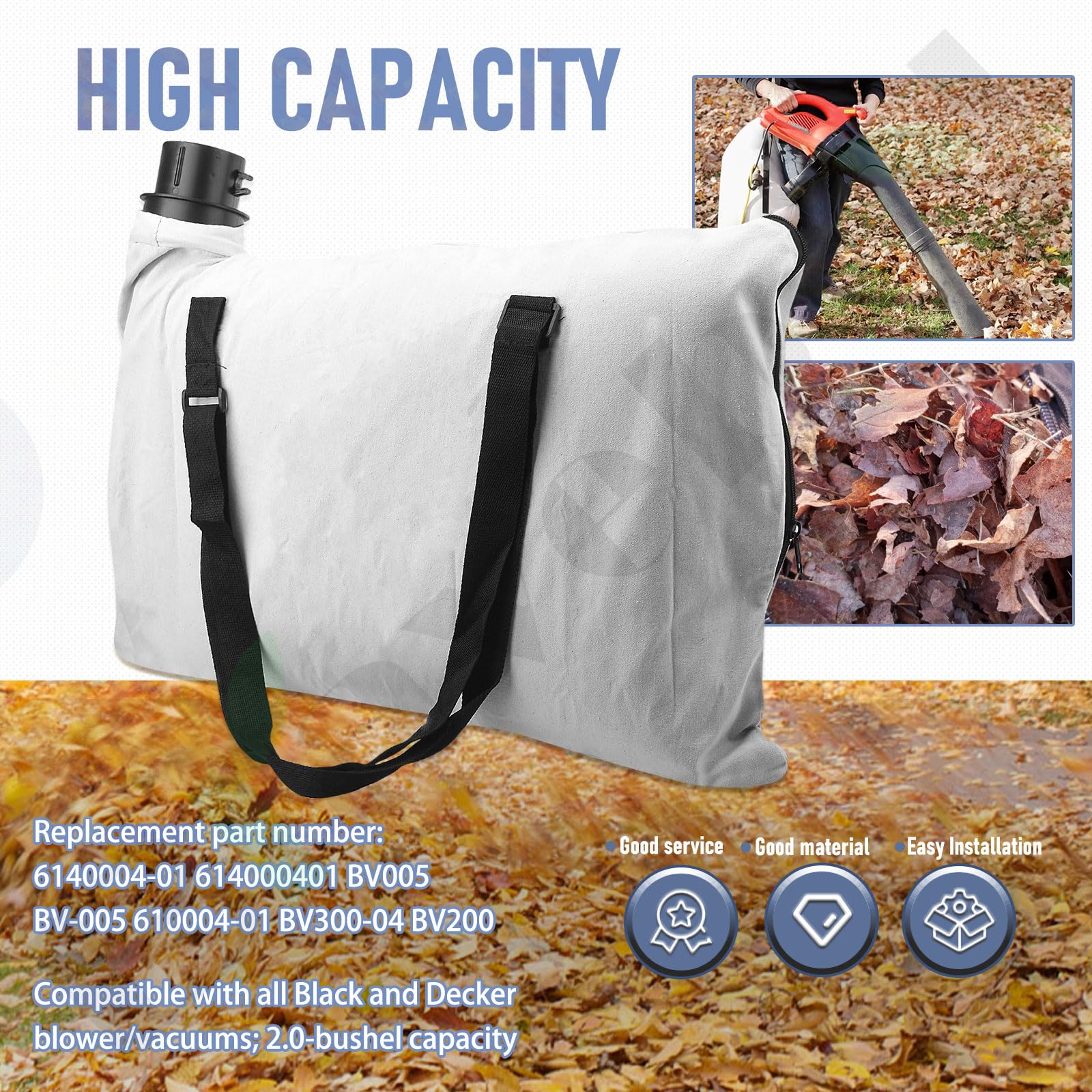 BaoBag 610004-01 - Bolsa de hombro compatible con soplador de hojas Black & Decker 614000401 BV2500 BV4000 (1)