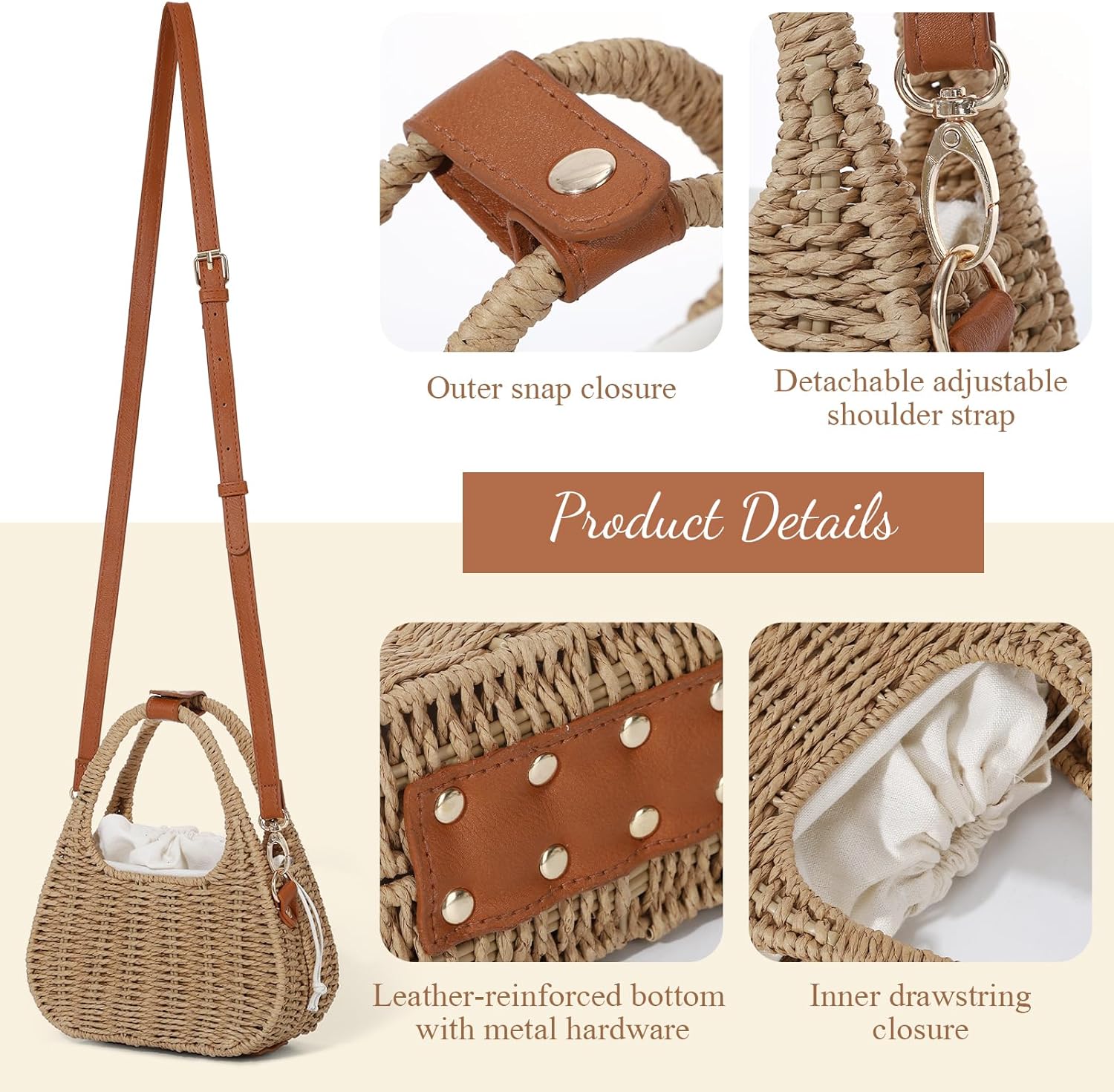 Emprier Summer Straw Crossbody Bags for Women Trendy Rattan Wicker Purses Summer Woven Vacation Handbags - Image 5