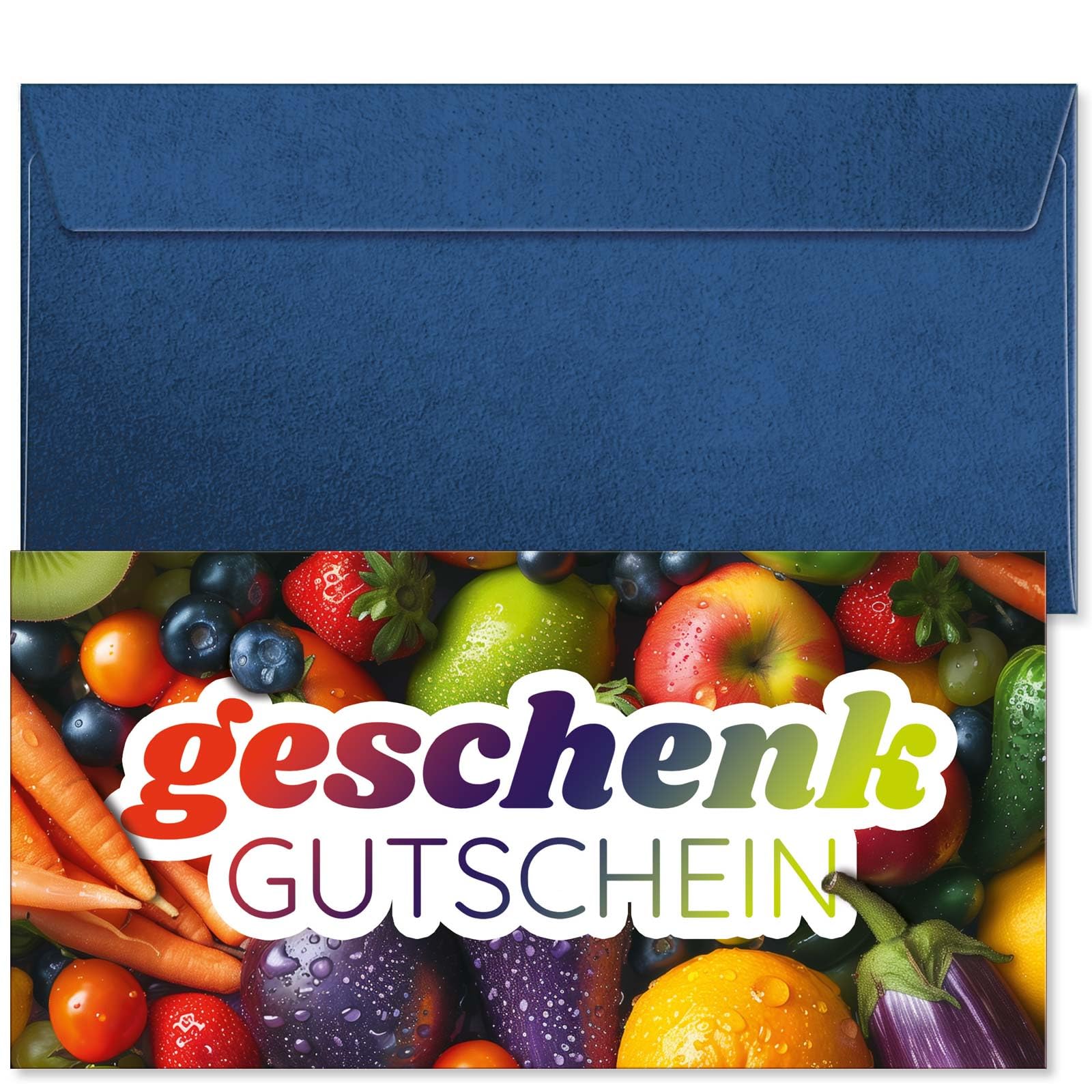 GESCHENKGUTSCHEINcom - 100 Geschenkgutscheine mit Umschlag - Formulare mit Motiv für Obsthandel Gemüsehandel Obst Gemüse OG9204-1-100-V1