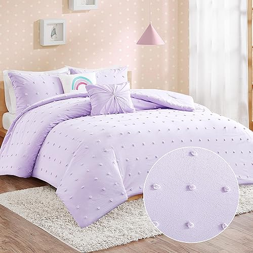 Urban Hábitat Kids Edredón reversible 100% algodón, tejido jacquard, pompones coloridos tejidos, Juego de ropa de cama hipoalergénico alternativo