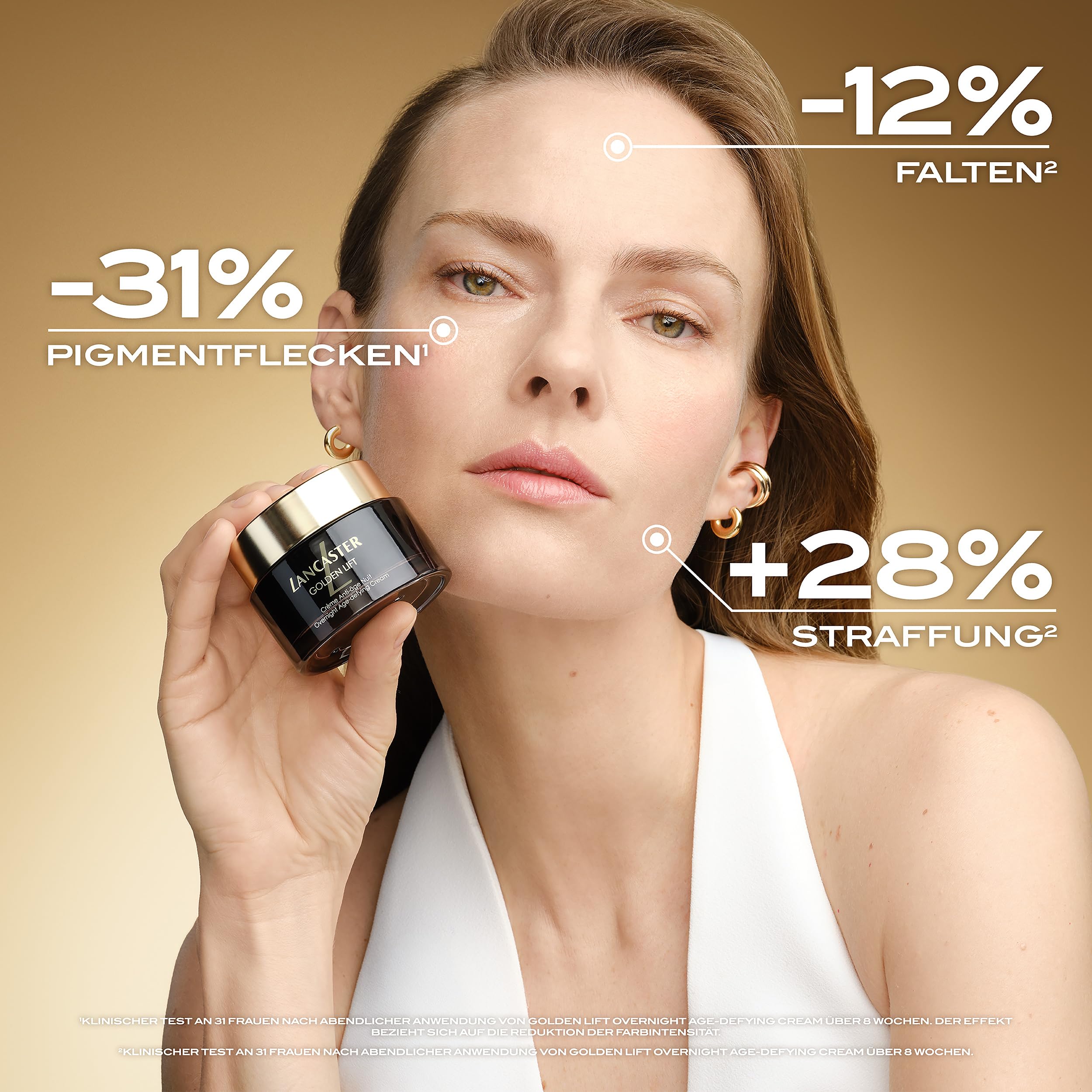 Lancaster Golden Lift Overnight Age-Defying Cream – Mit Retinol + Retinal – Bekämpft Anzeichen lichtbedingter Hautalterung – Kationisches liposomales Retinol – Mindert Pigmentflecken + Falten, 50 ml