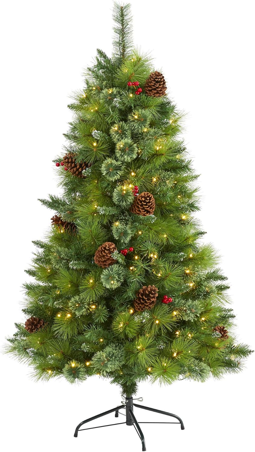 Nearly Natural 5ft. Montana Mixed Pine Artificial Christmas Tree with Pine Cones, Berries and 250 Clear LED Lights