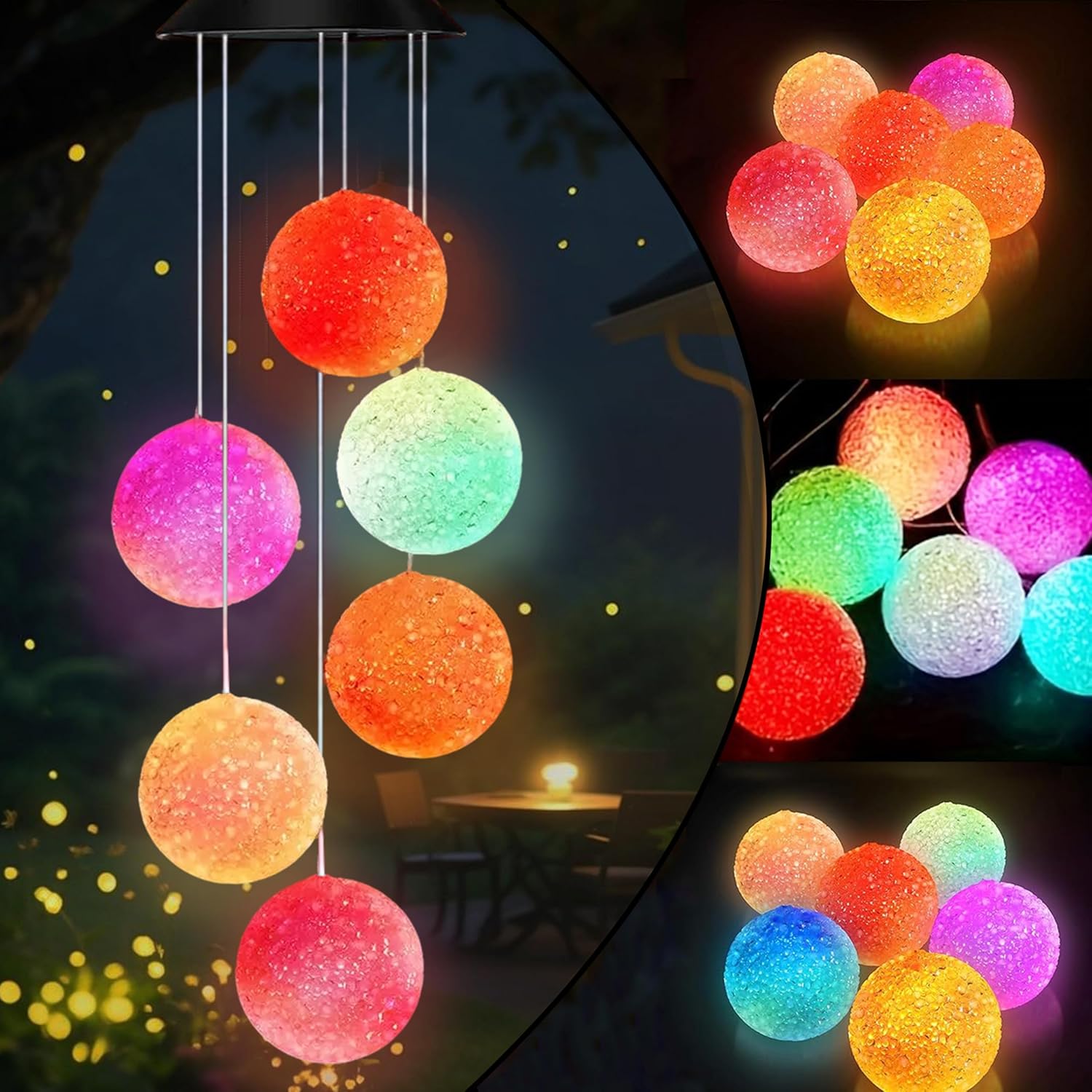 Solar Wind Chime for Outside,Hanging Wind Chimes for Outside,Solar Powered Color Changing Crystal Ball WindChimes,Patio Yard Outdoor Garden Porch Decor,Unique Ourdoor Gifts for Mom Grandma