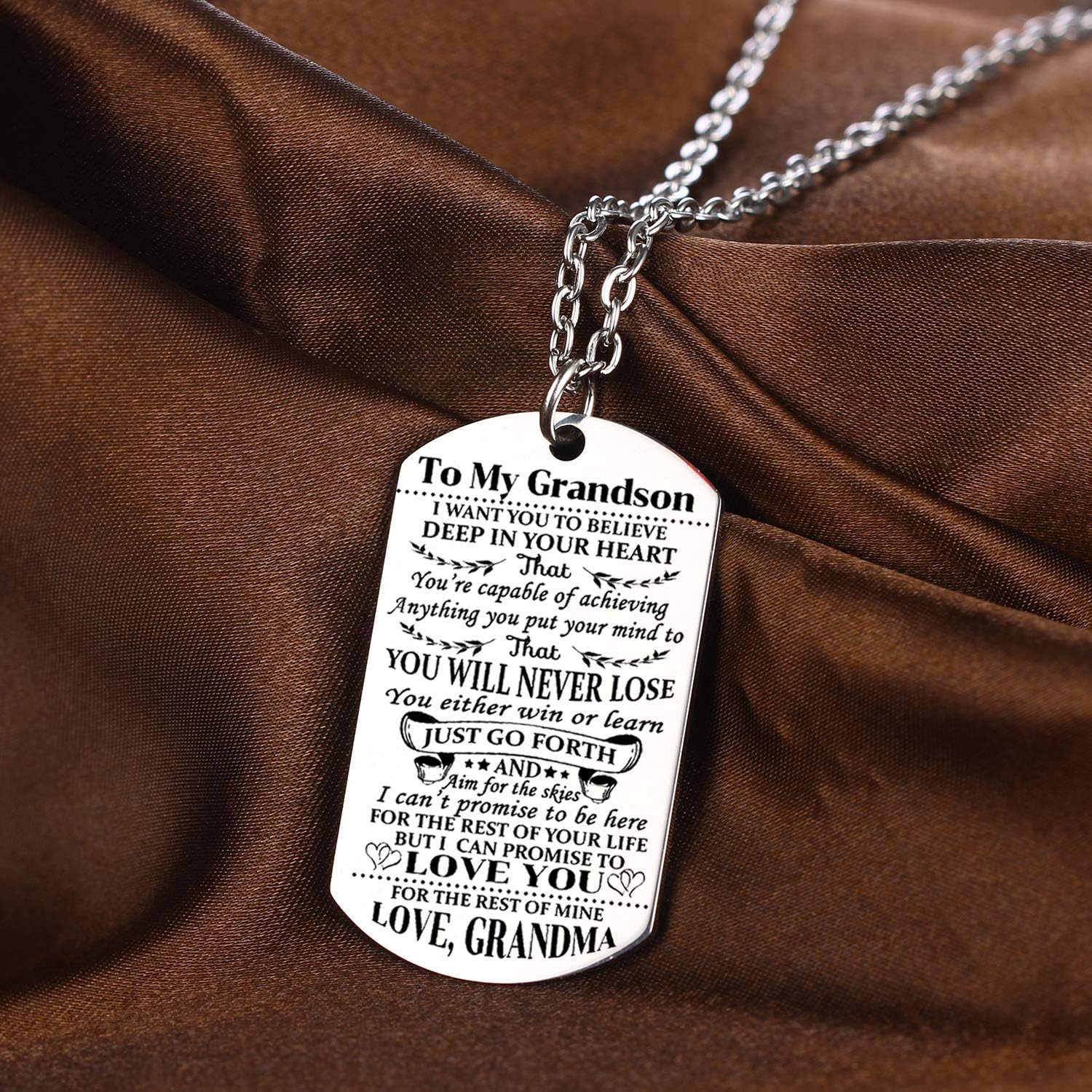 YEEQIN Grandson Necklace - Love Dog Tag Believe Inspirational Gifts From Grandma To Grandson - Birthday & Graduation - Image 3