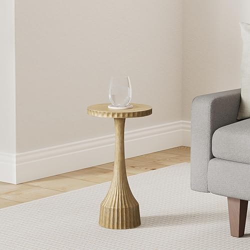 Miniatura 2 de Objet D'Art - Mesa auxiliar redonda dorada pequeña de Objet D'Art, acento, extremo, pedestal, martini, mesa de bebidas para sala de estar o mesita